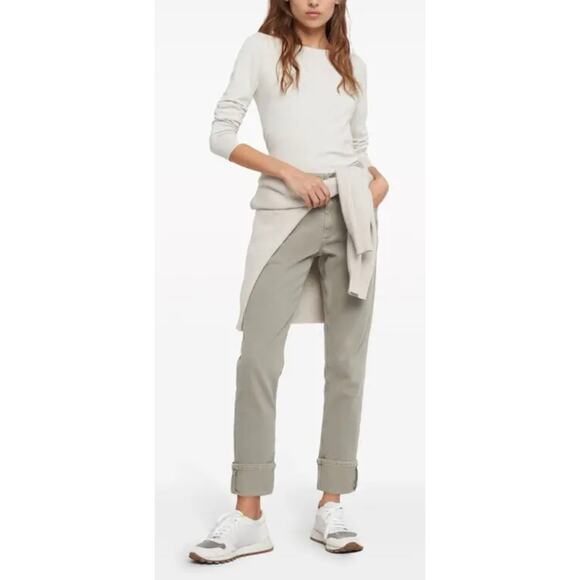 Brunello Cucinelli The Straight Leg Mid Rise Jeans in Light Green - Picture 1 of 13